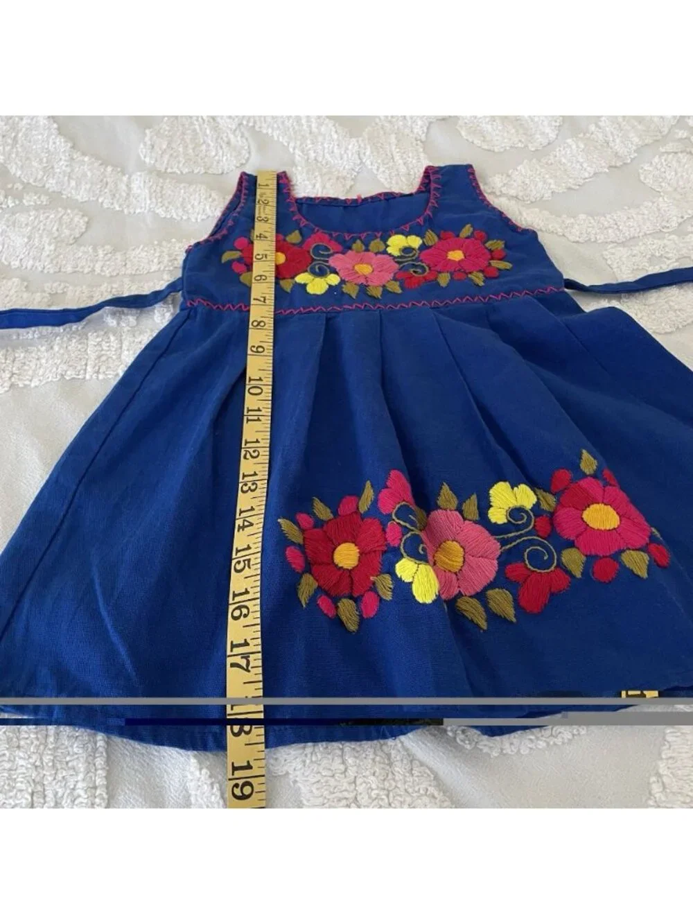 Girls Mexican Embroidered Sundress Sleeveless A-Line Blue Toddler Kids 2T